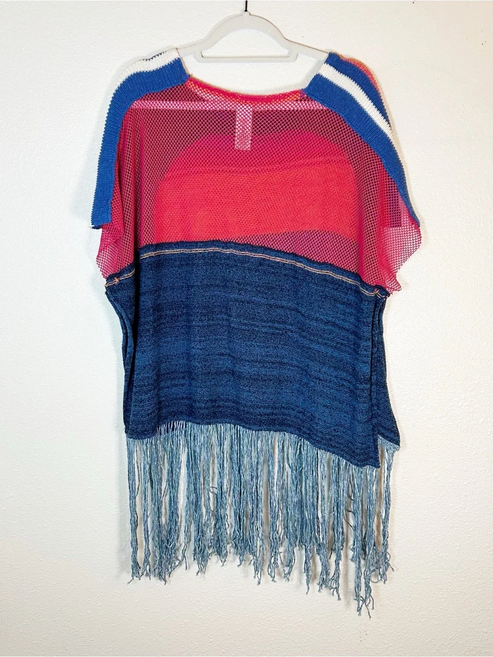 Free People Sunset Boho Fringe Poncho M/L Knit Festival Beach